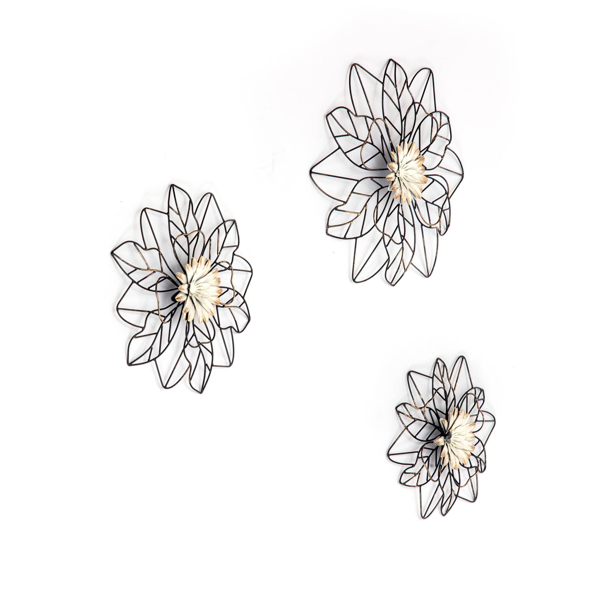 Habitat Decor Maggie Black & Gold Flower Metal Wall Art Set